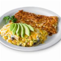 Veggie Omelette · Fresh mushrooms, tomato, onion, and bell pepper with jack and cheddar cheese topped with fre...