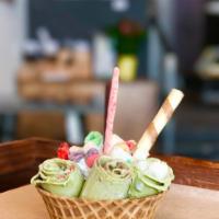 Matcha Melody Ice Cream · Green tea and fresh strawberry.