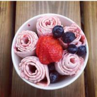 Vegan Sweetheart Ice Cream · Soy vanilla and fresh strawberries. Nut free and egg free.
