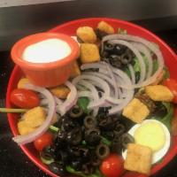 360 Salad · Mixed greens, tomato, onions, black olive, egg, croutons with choice dressing.