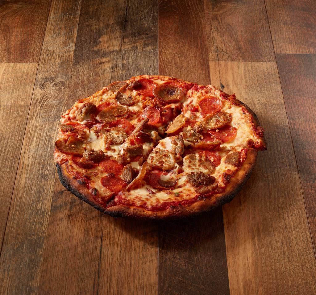 The Meat Pizza · Pepperoni, sausage, bacon, salami and meatball.