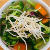 P18. Veggies & Tofu Noodle Soup · Veggies are broccoli and carrot.