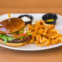 All-American Cheeseburger · Choice of cheese, lettuce, tomato, onion and pickles.