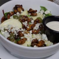 Grilled Pear Salad · Mixed salad, blue cheese and candied pecans with balsamic vinaigrette.