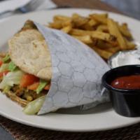California Burger · House-made veggie burger, avocado and tzatziki sauce. Served in pita bread with homemade fre...