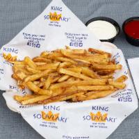 Handcut Fries · Handcut and cooked in Greek Extra Virgin Olive Oil.
Topped with salt and oregano.