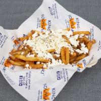 Greek Fries · Topped with Greek Feta Cheese, salt, & oregano!