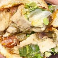 Reg Chipotle Chicken Deluxe · Chipotle Mayonnaise, Grilled Chicken, Grilled Ortega Chilis, Jalapenos, Lettuce, Roma Tomato...