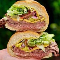 Reg Roast Beef · Comes with Mustard, Mayo, Lettuce, Tomatoes, Pickles, Pepperoncinis and Onions