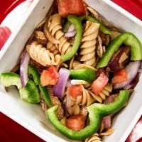Pasta Salad · Rainbow Noodles, Broccoli, Carrots, Black Olives, Green Onions, Old World Italian Dressing