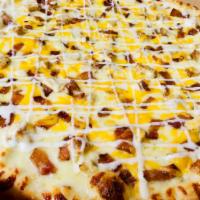 Crispy Chicken N’ Bacon Ranch Pizza · Buttermilk Ranch Sauce, Crispy Boneless Wing Pieces, Freshly Shredded Mozzarella, Thick-Cut ...