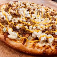 Corner Plate Pizza · Our Homemade Meat Hot Sauce, Home Fries, Seasoned Beef Crumbles, Freshly Shredded Mozzarella...