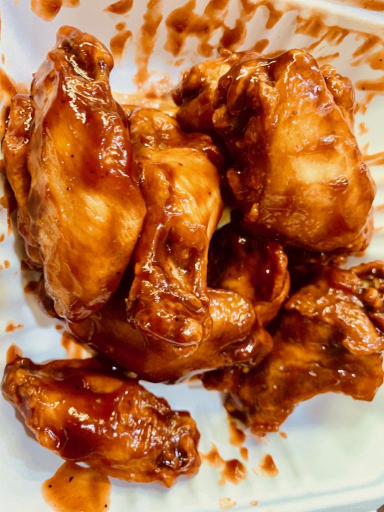 6 Piece Bone-In Chicken Wings  · 6pc Bone-In Chicken Wings Tossed in One of Our Signature Wing Sauces of your Choice.
Served with Celery & One 2oz side of Our Homemade From Scratch Bleu Cheese.
( sorry, no split saucing )
