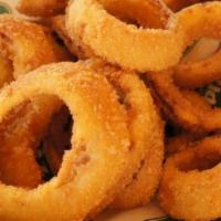 Onion Rings · Thick cut and battered then fried to golden brown.