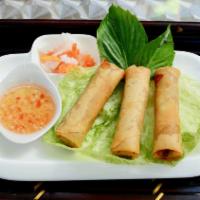 A3. Egg Rolls with ground pork · 3 pieces. Vietnamese fried pork egg rolls with vegetables.