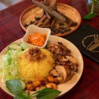 R13. Special Combo Rice · Steamed white rice served with grilled chicken, stir-fried shrimp, tomatoes, lettuces, cucum...