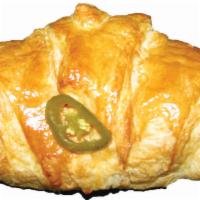 Ham, Cheese, and Jalapeno Croissant · With swiss cheese. Sandwich built with pork and cheese. 