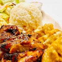Chicken and Gyoza · 4pcs of Gyoza and chicken top with teriyaki Sauce and Sesame seeds. Combo comes with a side ...