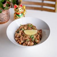 Sài Gòn Fried Rice · Coconut jasmine rice, egg, sausage, shrimp, mushroom, soy sauce, scallions, cilantro