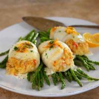 Broiled Sea Scallops · Over creamy risotto in a white wine butter sauce, served with grilled asparagus.