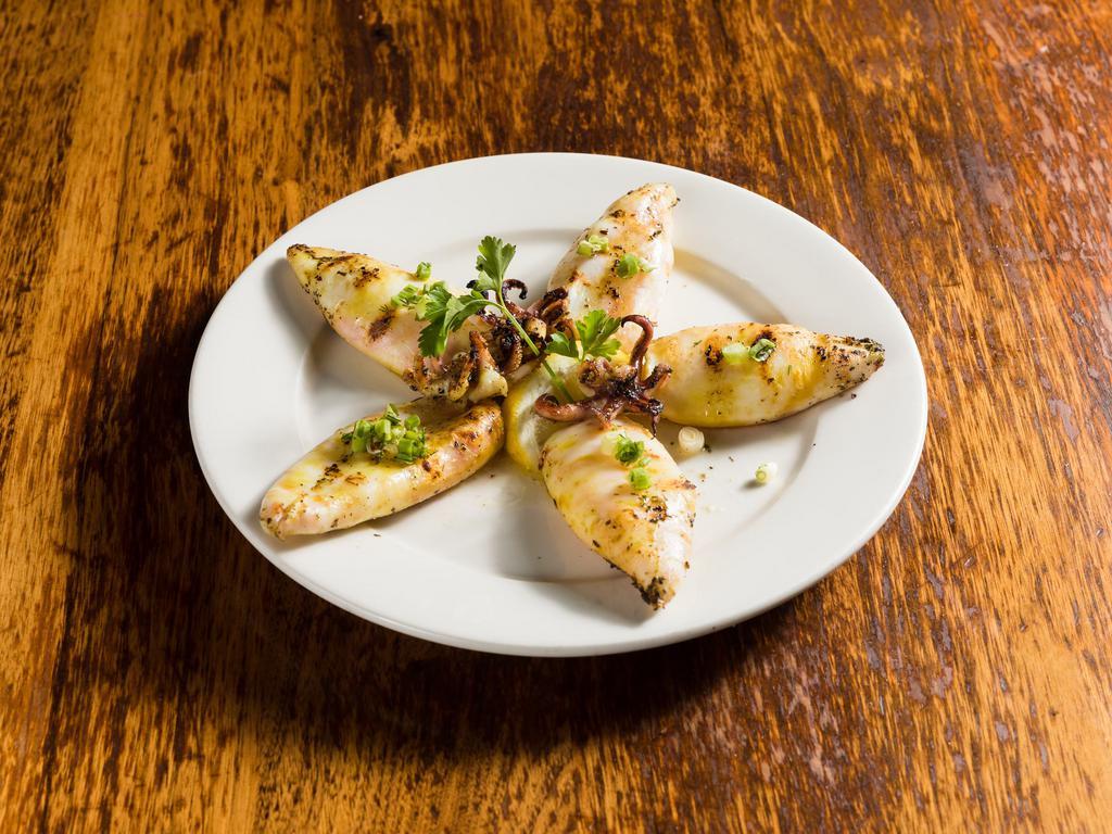 App Grilled Calamari  · grilled whole squid, scallions, dill, extra virgin olive oil & lemon 
