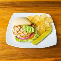 Californian Chicken Sandwich · All-natural chicken breast served on a warm artisan roll and topped with avocado, lettuce, t...