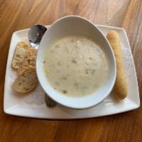 Bowl DeJour · A bowl of our soup of the day, served with breadcrisps and a breadstick.  Changes daily.