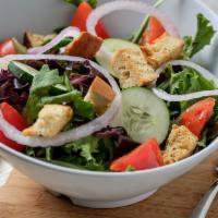 House Salad · Romaine mix, croutons, tomato, cucumber and red onion.