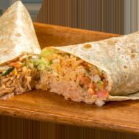 Veggie Burrito · Lettuce, pico de gallo, rice, bean, guacamole.