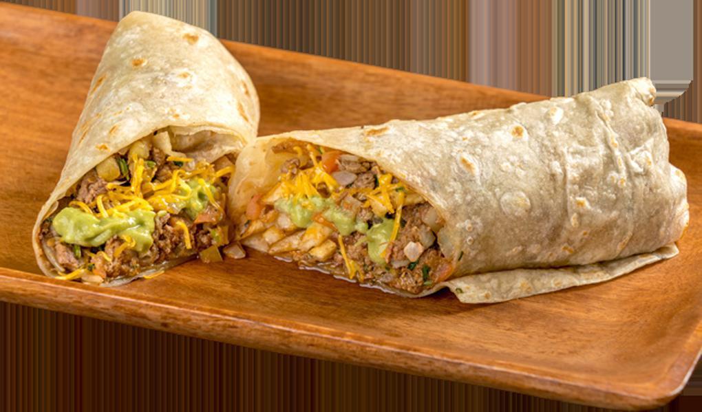 California Burrito · Carne asada, french fries, pico de gallo, guacamole, and cheese.