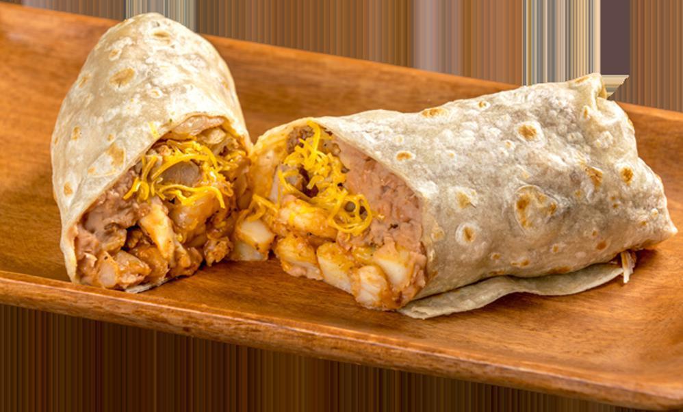 Gordo Burrito · Refried beans, grilled shrimp, carne asada, chicken, potatoes, and cheese.