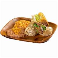 2. Burrito and Taco Platter · Shredded beef burrito and shredded beef taco.