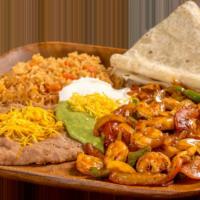 6. Camarones Rancheros · Grilled shrimp mixed with onion, bell pepper, tomato, and red sauce, topped with guacamole a...