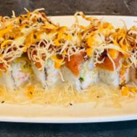 Red Crunch Sumo Special · Raw. Shrimp tempura, cucumber, crab and avocado topped with spicy tuna, potato flakes, and s...