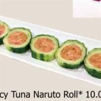 Spicy Tuna Naruto Roll* · Spicy Tuna, crunch , wrapped with cucumber