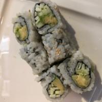 Avocado Cucumber Roll · Roll-cut into 6 pieces.
Hand roll one piece with cone shape.