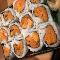 Sweet Potato Tempura Roll · Roll-cut into 6 pieces.
Hand roll one piece with cone shape.