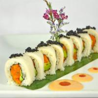 White House Roll · Crunchy spicy white tuna and avocado topped with white tuna and caviar served with spicy mayo.