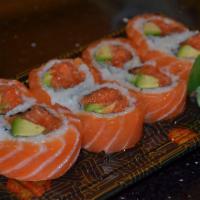 Sweetie Roll · Crunchy spicy salmon avocado topped with salmon and served with spicy mayo.