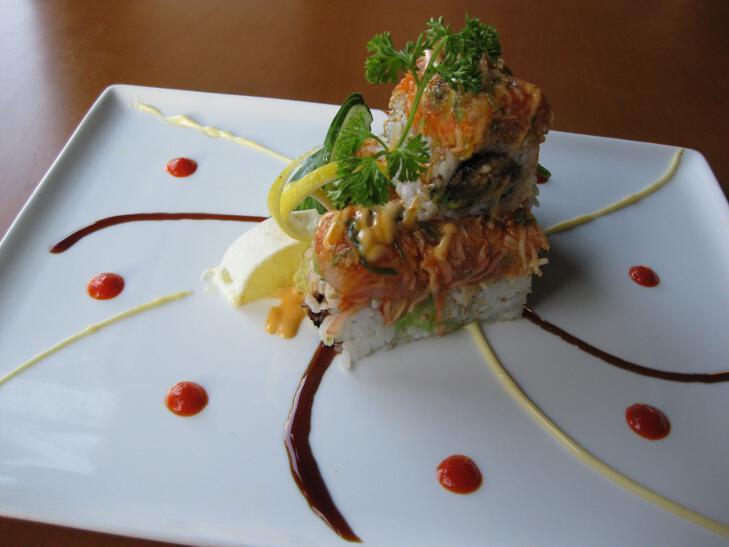 Ichiban Roll · Eel and avocado topped with spicy tuna, salmon, yellowtail, fluke, seaweed salad, kani and crunchy. Served with spicy mayo and eel sauce.
