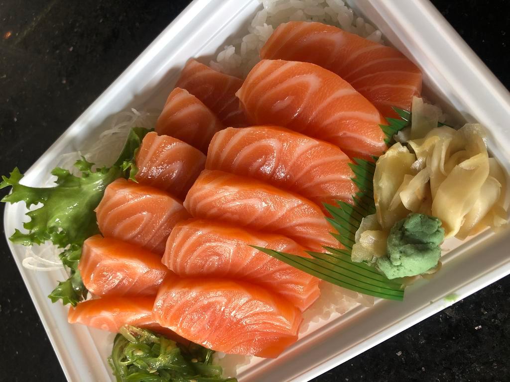 Salmon Don · 12 pieces of salmon sashimi on a bed of sushi rice