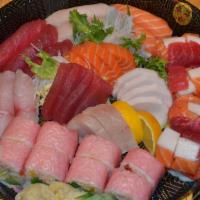 Sushi and Sashimi for 2 · Fifteen pieces of assorted sashimi and 10 pieces of assorted sushi.