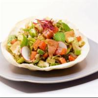 FATOUSH SALAD · Lettuce / cucumber / tomato / mint / pita croutons / tangy sumac vinaigrette