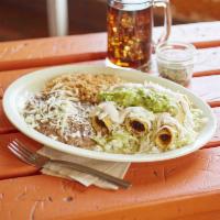 024 Taquitos Combo · Three rolled up deep fried corn taquitos with choice of shreeded beef, shredded chicken or c...