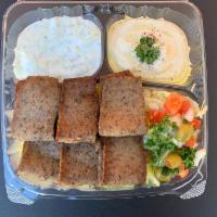 Mediterranean Lamb Plate With Pita Bread صــحن لام · Lamb, lettuce, tomato, pickles, onion, Tzatziki and choice of sauce.( Hot Sauce,  Garlic Sau...