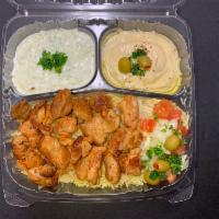 Chicken Plate With Pita Bread صحـن دجــاج · Chicken, rice, pita, onion, tomato, Tzatziki, lettuce and choice of sauce.( Hot Sauce,  Garl...