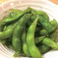 Edamame · Boiled green soy beans with sprinkled salt