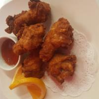 A5. Chicken Wings · 6 pieces. Deep fried chicken wings. Served with sweet chili sauce.