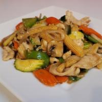 A42. Baby Corn A la Carte · Choice of meat sauteed with baby corn, carrot and green onion in light brown sauce.