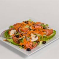 Garden Salad  · Romaine and iceberg lettuce, tomato, black olives, green peppers, red onions and mushrooms.